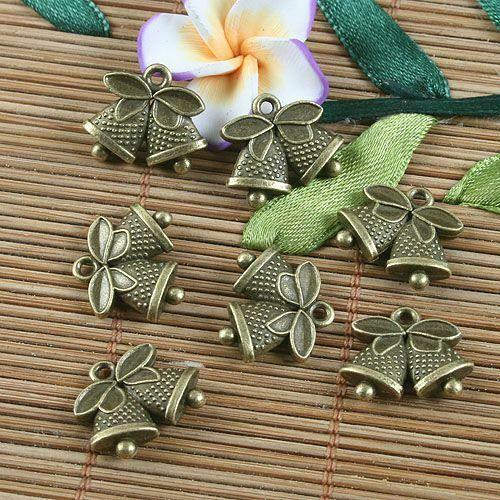 10pcs antique bronze couple bells design pendant G1064