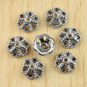 50pcs Antiqued silver crafted flower bead caps H0833