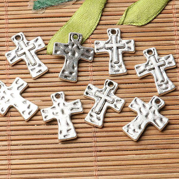 Tibetan silver plated little cross charm pendants  30pcs  EF3540