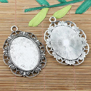 2pcs tibetan silver tone rim photo frame cabochon settings (38x29mm) EF1994