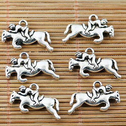 10pcs Tibetan silver color jockey rider on the running horse charms EF1686