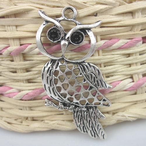 4pcs antiqued silver hollow cute owl pendant charm G548