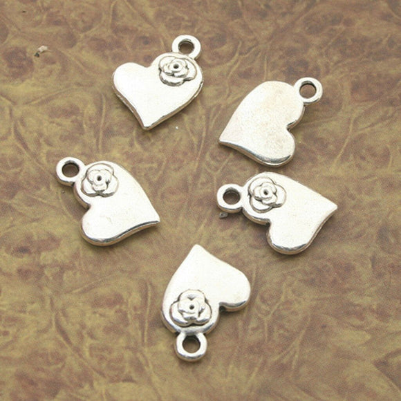 14pcs Tibetan Silver flower heart  charm pendants X0042