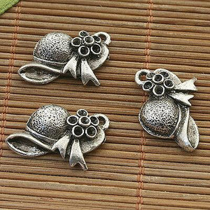 14pcs antiqued silver lady hat design pendant charms h5047