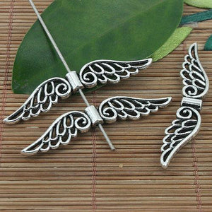 12pcs tibetan sivler color 2sided hollow wing charms x0270