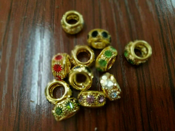 10pcs Mixed Crystals gold tone European Charm Beads Fit Bracelet PB557