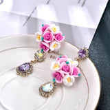 Fashion Jewelry Stud Earring asymmetric Floral crystal Long Earring