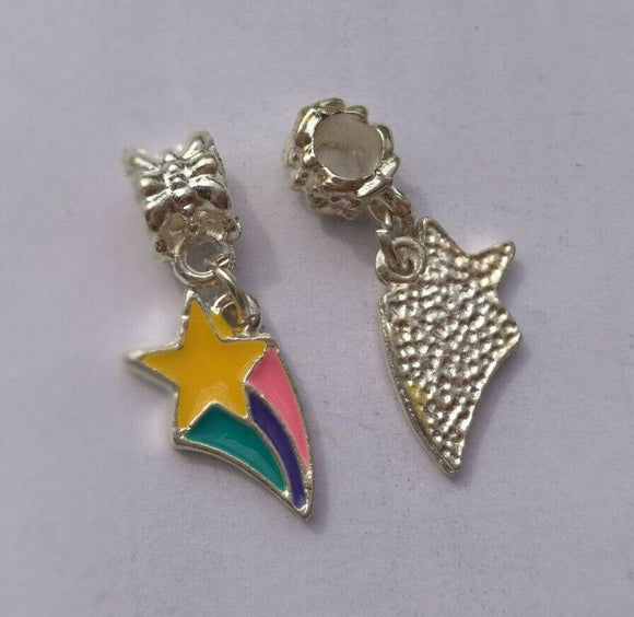 Colors Enamel Star 17x10mm Dangle Pendant European Bead Charms 4pc QQ951