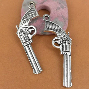 3PCS tibetan silver color crafted 2sided gun design charms H0401