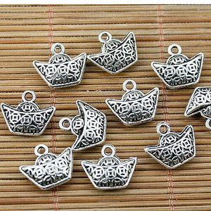 12pcs tibetan silver 2sided Chinese gold-ingot design charms EF1597