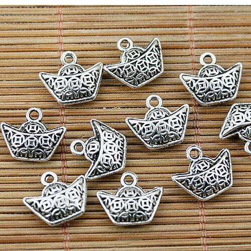 12pcs tibetan silver 2sided Chinese gold-ingot design charms EF1597