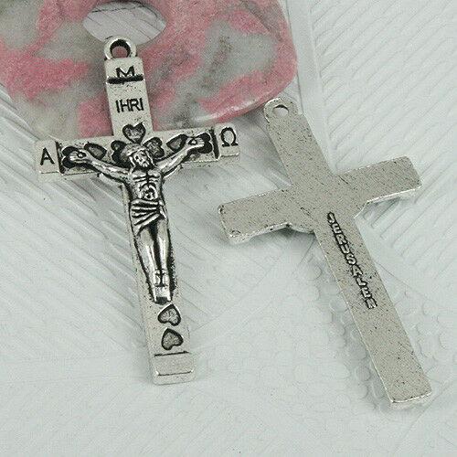 4pcs tibetan silver tone hearts pattern crucifix cross pendant EF0393