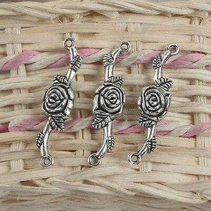 10pcs antiqued silver two sides flower pendant G895