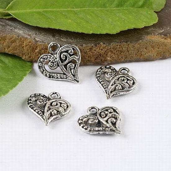 100pcs Tibetan Silver color crafted Heart Charms H1190