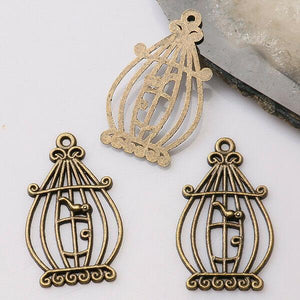 12pcs antiqued bronze color crafted  bird cage  design  charms  EF3399