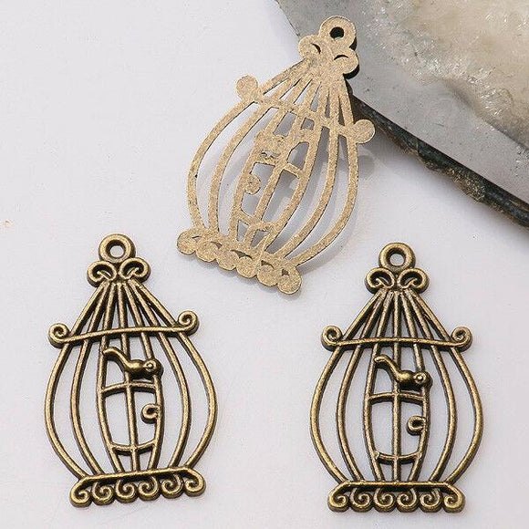 12pcs antiqued bronze color crafted  bird cage  design  charms  EF3399