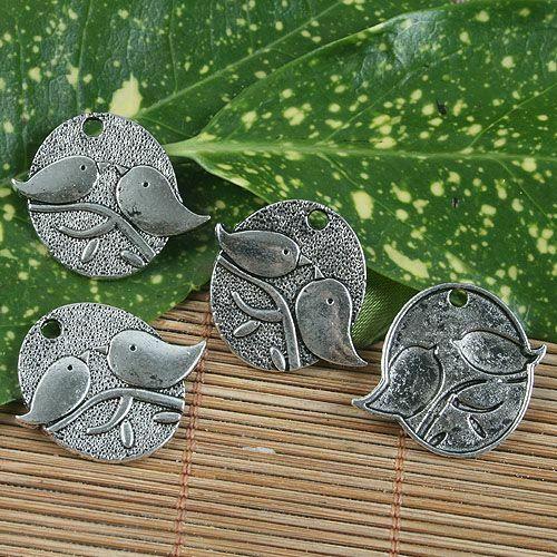 8pcs antiqued silver couple birds pendant G1218