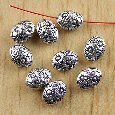 36pcs Tibetan Silver Egg-shaped 2sided flower Spacer Beads h0635