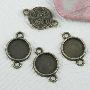 70pcs antiqued bronze color round cabochon settings(10mm) connector EF0670