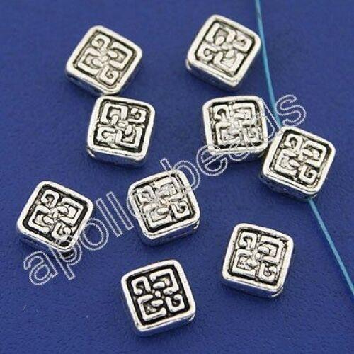 50pcs dark silver tone rhombus spacer beads h3322