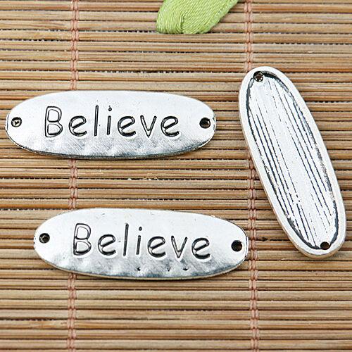 8pcs tibetan silver color 34mm long Believe connector design EF2561