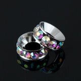 White AB Crystals 10x4mm round Loose European Bead Silver color 8pc PB367