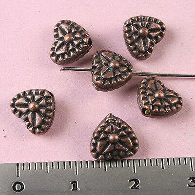 40pcs copper-tone studded heart spacer beads h1824