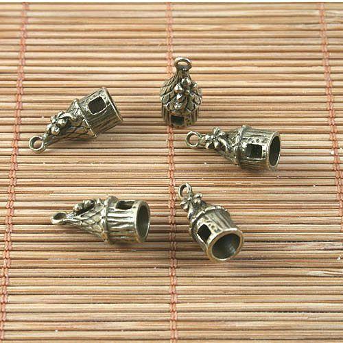 8pc antiqued bronze 3D house tent design pendant G1489