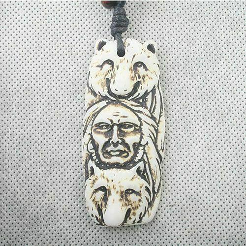 animal and man design Imitate with wooden beads Pendant Necklace C817