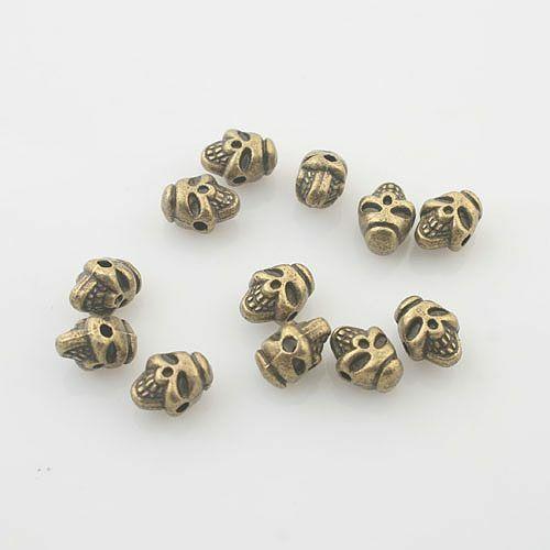 40pcs antiqued bronze COLOR skull spacer beads findings x0002