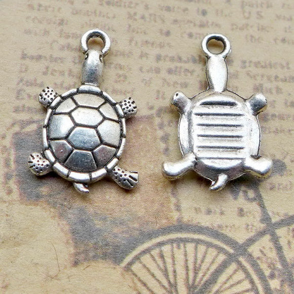 30PCS  3D Antique Silver Tone Turtle Charm Pendant 12X19mm B2113