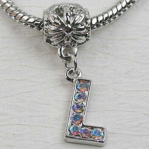 L Letter Alphabet Rhinestone Dangle Pendant European Bead Charms 1pc LT0012