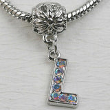 L Letter Alphabet Rhinestone Dangle Pendant European Bead Charms 1pc LT0012