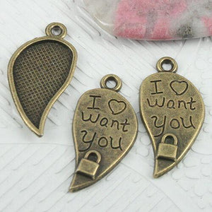 10pcs antiqued bronze color half heart lock design charms EF0778