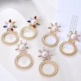 Fashion Jewelry Stud Earring Pearl Colorfull Diamond Round Chains Earring