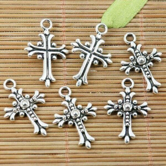 10pcs tibetan silver color 22x19mm floral cross design  charms EF2210