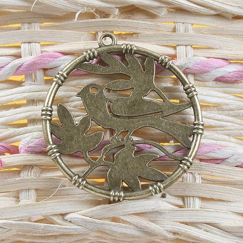 5pcs antiqued bronze  bird circle pendant  G715