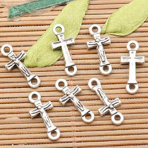 35pcs tibetan silver color little crucifix connector h0322