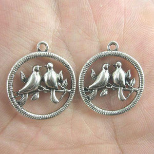 8pcs antiqued silver loves bird in round charm G391