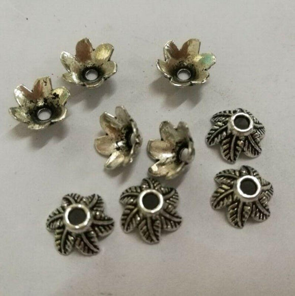 Tibetan Silver color leaf Flower design Bead Caps findings 30 PCs H0031