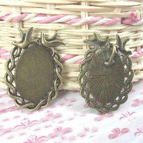 4pcs antiqued bronze Pigeon cabochon settings G370