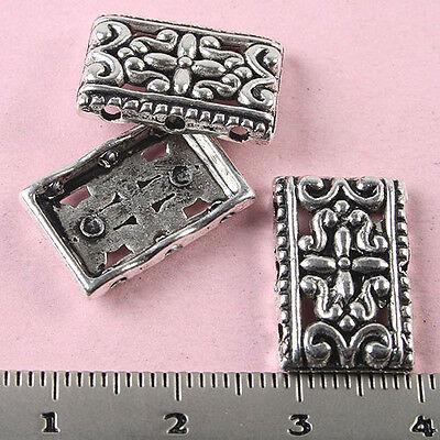 14pcs Tibetan silver retangle crafted pattern 3holes cover charms h0351