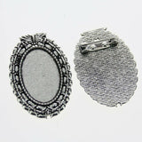 Lote de 2 cabujón ovalado de color plata tibetana de 25 x 35/25 x 18 mm, 30 x 40 mm y 13 x 18 mm, con diseño de broche.