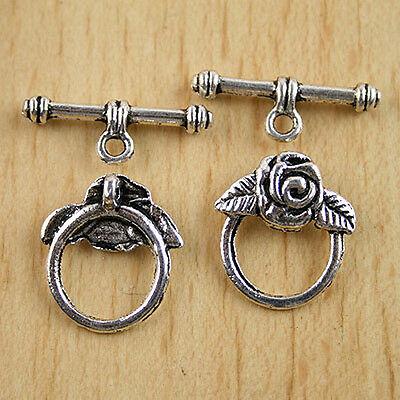 Tibetan Silver color flower Toggle Clasp Findings 8 sets H0001