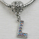 L Letter Alphabet Rhinestone Dangle Pendant European Bead Charms 1pc LT0012