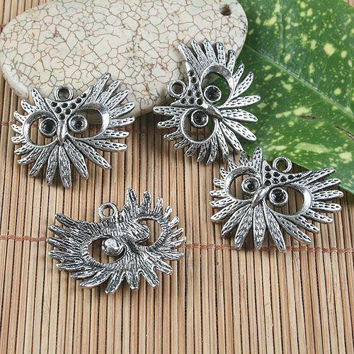 5pcs tibetan silver owl head design pendant charms G1112