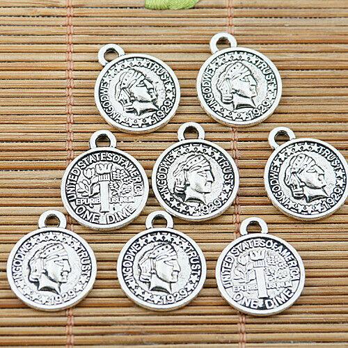 14pcs Tibetan silver one dime of America charms EF1653