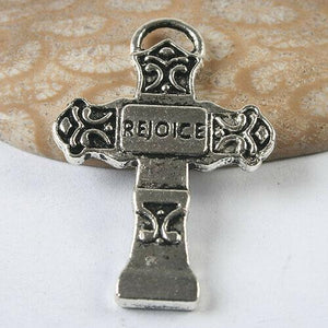 6pcs dark silver tone REJOICE crucifix charm h3471