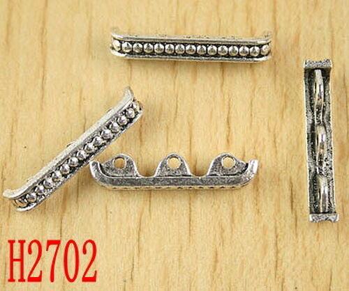 50pcs Tibetan silver 3 holes bar charms h2702