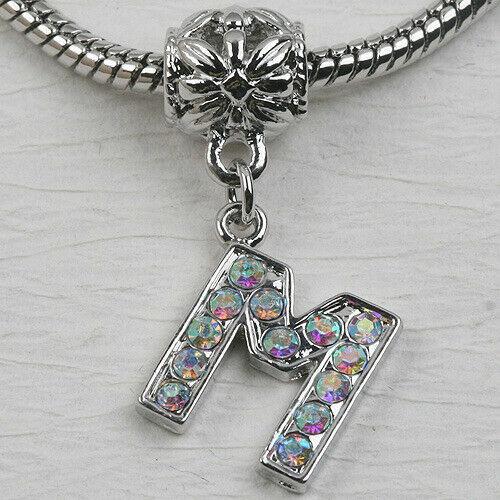 M Letter Alphabet Rhinestone Dangle Pendant European Bead Charms 1pc LT0013